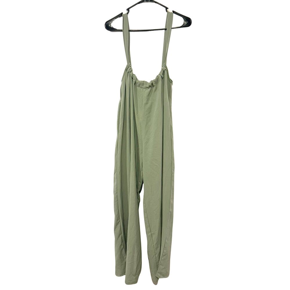 Large Sage Green Drop Crotch Harem Jumpsuit Adjustable Tie Strap Baggy Romper